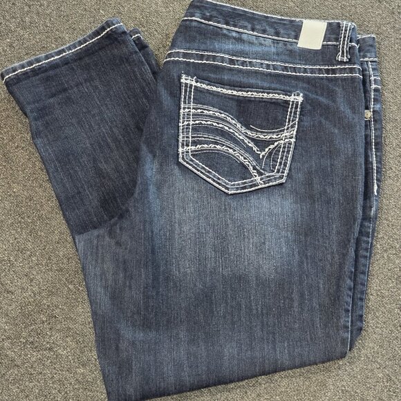 Maurices Blaine Blue Jeans Women's 20 Stretch Straight Leg Denim White Stitching - Picture 1 of 9